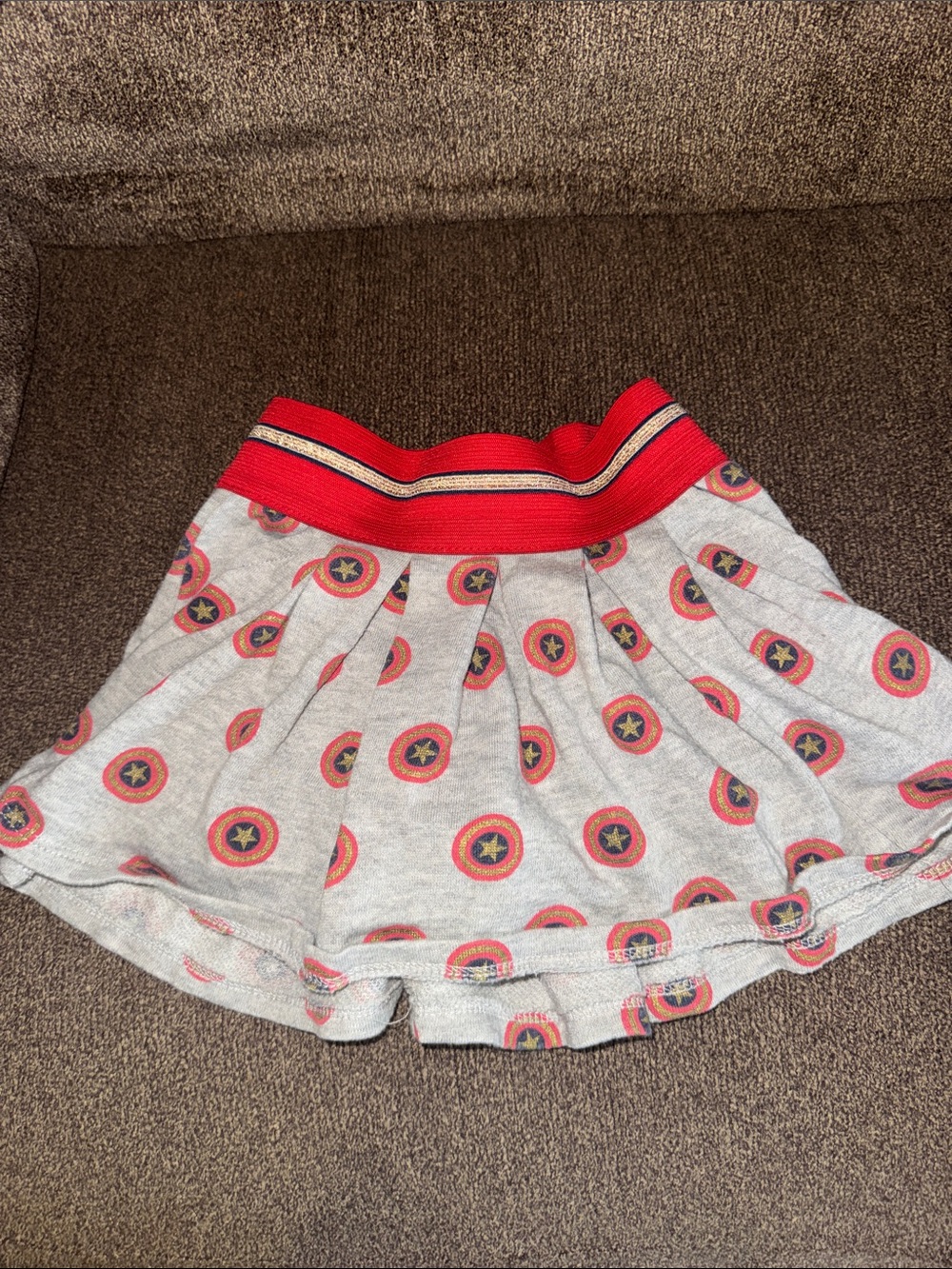 Marvel Girls Red-Waist Gray Skater Skirt with Shield Medallion Print